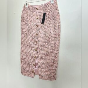 Lulus Elegant Pink Tweed Skirt
